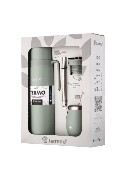 Kit Termo Manija Rígida + Mate con Tapa y bombilla - Oliva