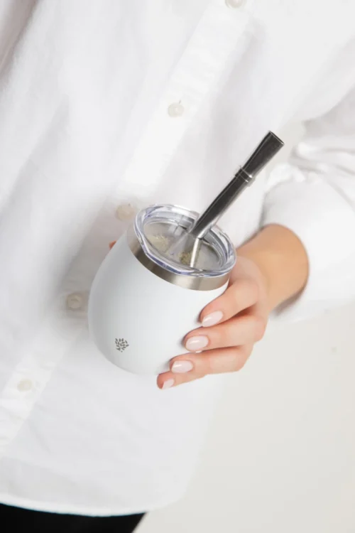 Mate Acero Inox. con Tapa - Blanco