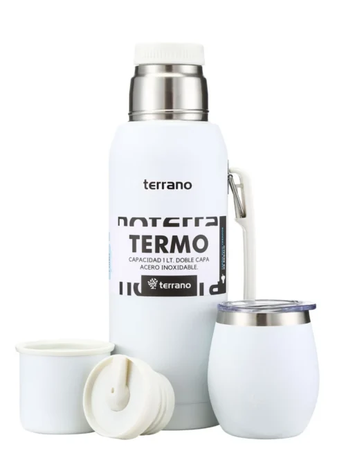 Set Acero 1Lt. Mate con Tapa - Blanco
