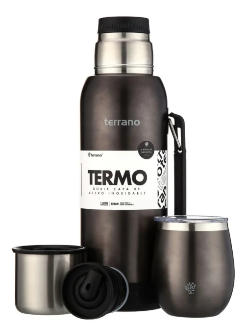 Set Acero 1Lt. Mate con Tapa - Negro Metalizado