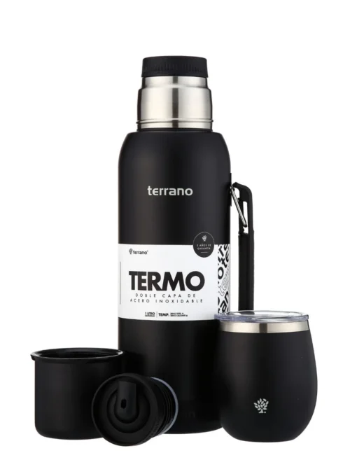 Set Acero 1Lt. Mate con Tapa - Negro Opaco