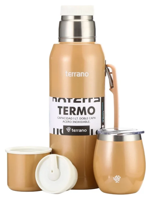 Set Acero 1Lt. Mate con Tapa - Oro