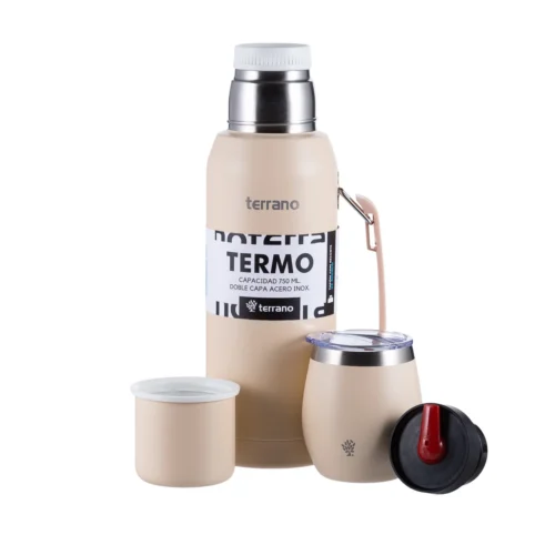 Set Acero 1Lt. Mate con Tapa - Taupe