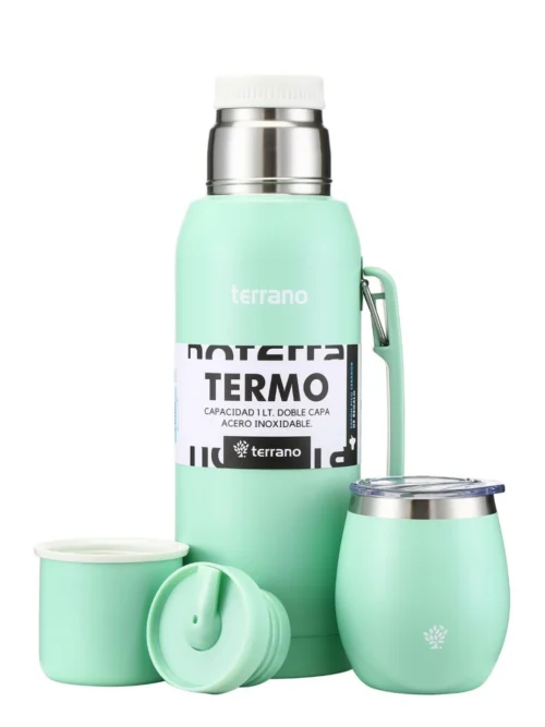 Set Acero 1Lt. Mate con Tapa - Verde Agua