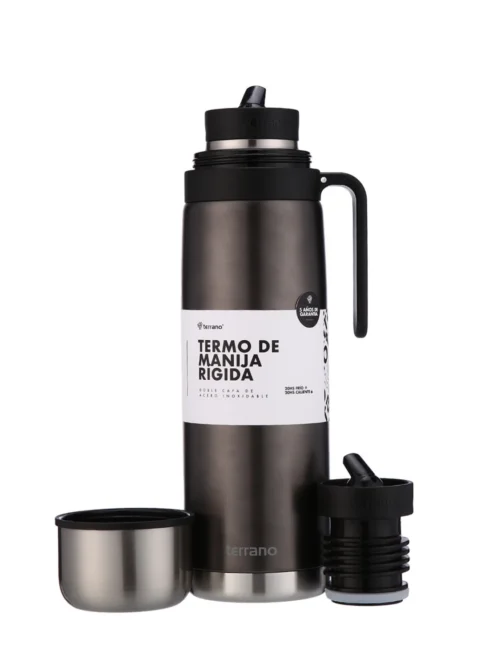 Termo 1Lt. Premium Manija Rigida Metalizado - Negro