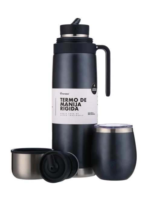 Termo Manija Rigida + Mate Acero Con tapa - Azul Metalizado