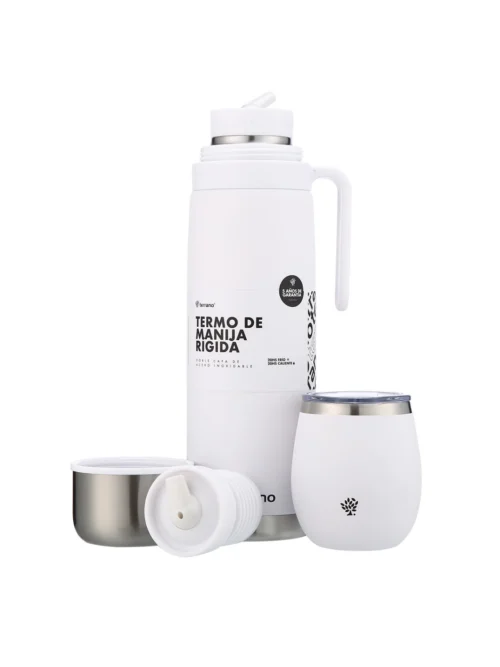 Termo Manija Rigida + Mate Acero Con tapa - Blanco