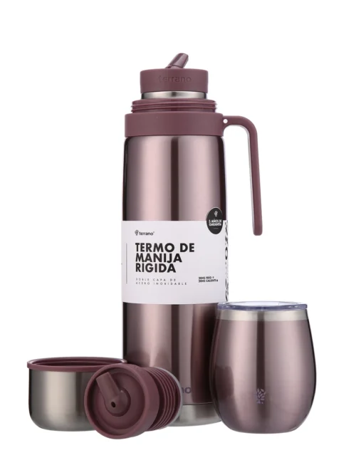 Termo Manija Rigida + Mate Acero Con tapa - Lila Metalizado
