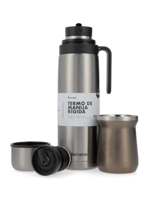 Termo Manija Rigida + Mate Acero inox. - Marron metalizado