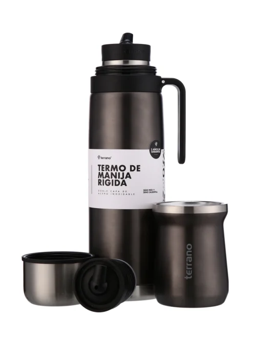 Termo Manija Rigida + Mate Acero inox. - Negro Metalizado