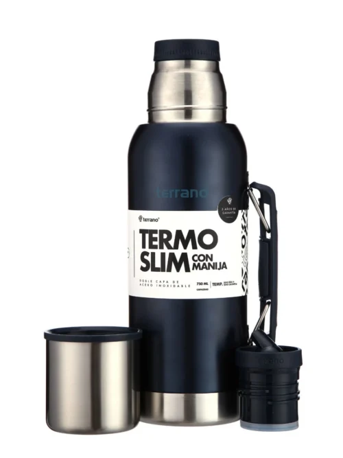 Termo Slim 750mL. con Base Silicona - Azul Metalizado