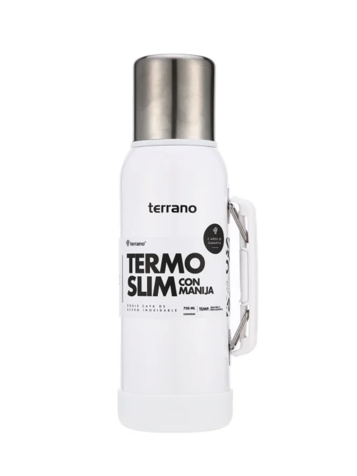 Termo Slim 750mL. con Base Silicona - Blanco Metalizado