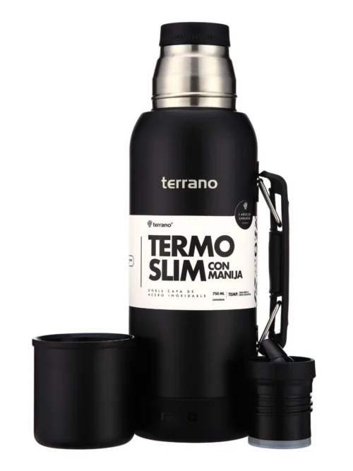 Termo Slim 750mL. con Base Silicona - Negro Opaco