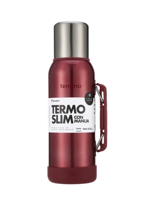 Termo Slim 750mL. con Base Silicona - Rojo Metalizado