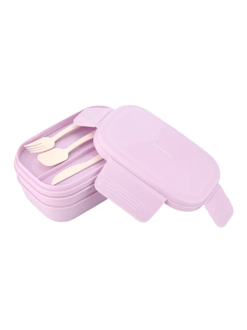 Tupper Pickbox Doble con Cubiertos - Lila