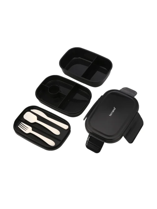 Tupper Pickbox Doble con Cubiertos - Negro